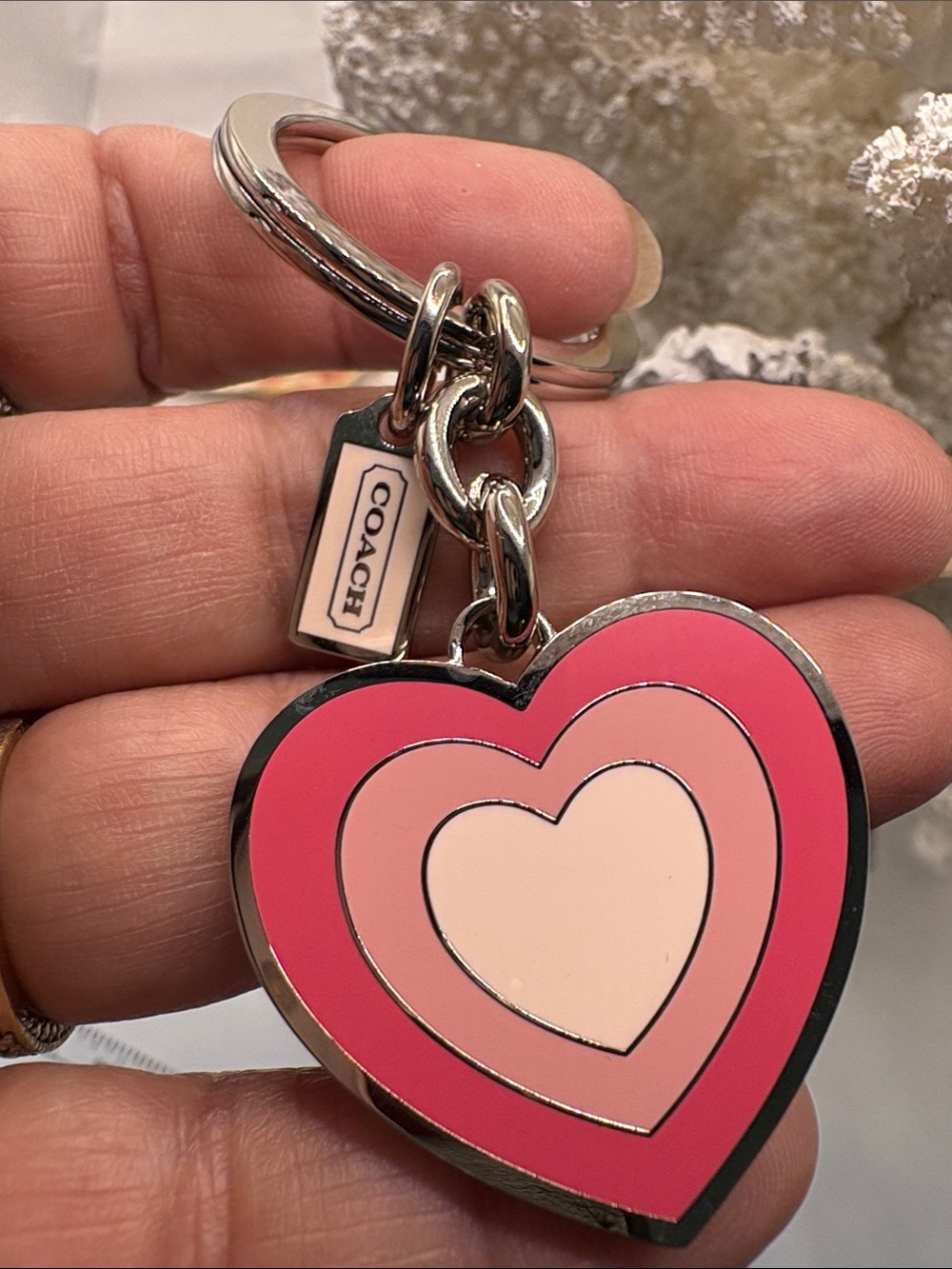 Coach Pink Multi-Tone Heart Keychain Charm